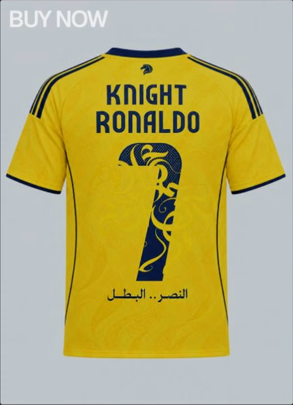 Yellow Nassr FC jersey with “Knight Ronaldo 7” on the back.